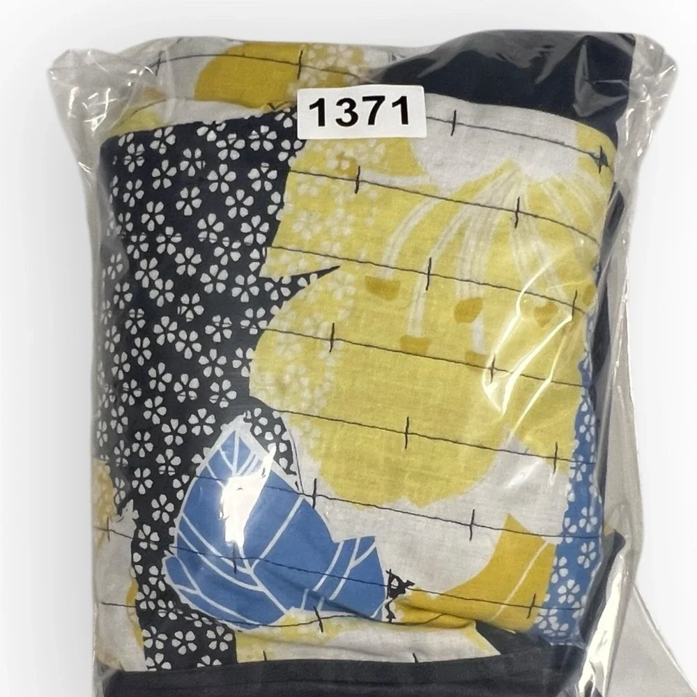Quilted Open Lightweight Jacket Patchwork Mandarin Collar Petite 14P Yellow Blue